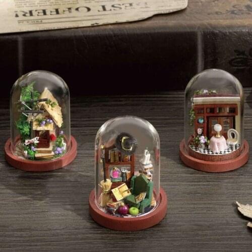 Creative DIY Mini Magical Forest Cafe Of Time DollHouse Handmade Miniature Furniture Model Kit Glass Ball Wooden Doll House Toys
