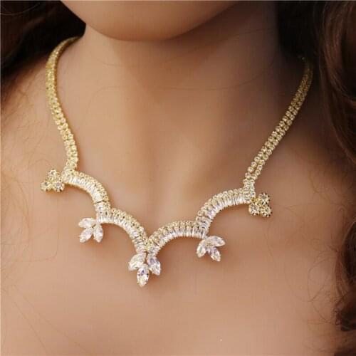 New Fashion Wave Necklace Earrings Two Piece Set Elegant Lady Luxury Zircon Crystal Sweet Romantic Jewelry Wholesale And Retail
