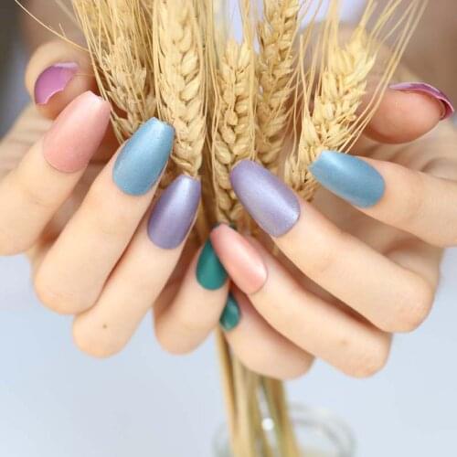 Solid color Hot new design beautiful delicate Square head Hand made candy fake nails multicolor W31