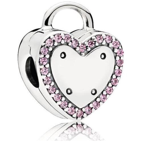 Genuine 925 Sterling Silver Bead Charm Logo Insignia Lock Your Promise Clip Lock Stopper Beads Fit Pan Bracelet DIY Jewelry