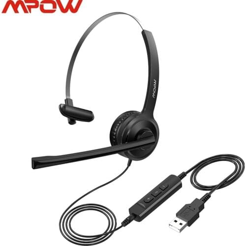 Mpow BH323 Wired Stereo Computer Headset with Noise Cancelling Mic 3.5mm/USB Plug Flexible Rotation For Call Center PC Laptop