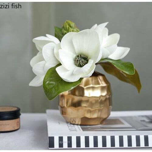 Transparent Glass Golden Ceramic Desktop Vase Silk Cloth Artificial Flower Ornaments Hydroponic Vase Fake Flower Home Decoration
