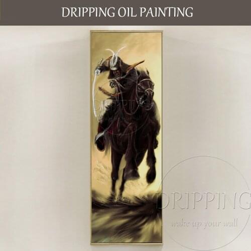 Artist Hand-painted High Quality Rushing Warhorse and Warrior Oil Painting Hand-painted Abstract Riding Warrior Oil Painting