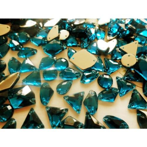 Blue mixed loading shape and size sew on rhinestones dazzling crystal flatback loose beads 300pcs/lot