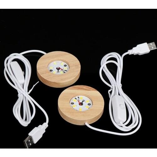 Resin Art Wood LED Light Dispaly Base Crystal Glass Resin Art Ornament Wooden Night Lighted Base Stand Crafts
