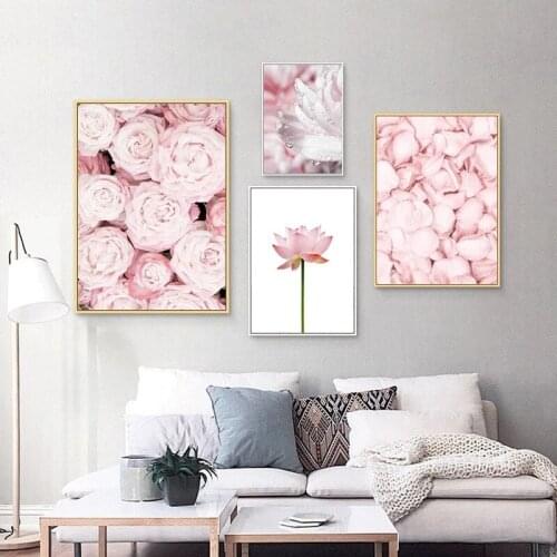 Modern Blooming Flower Pink Wall Art Canvas Girl Bedroom Decoration Pictures Paintings Living Room Decoration Poster Nordic