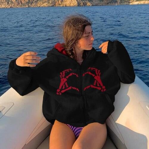 Y2K Printed Hoodie Zip Up Loose Sweatshirt Women Long Sleeve Coat Casual Outwear Women Autumn Winter Jackets Female Tops