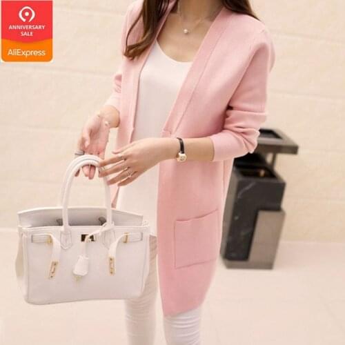 OHCLOTHING 2021 spring and autumn clothing V collar in the long knit coat jacket pocket casual cardigan loose sweater shawl girl