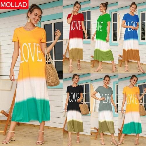 Supply Foreign Trade Womens Clothing Letter Print Gradient Short Sleeve Dress European and American Style Dress