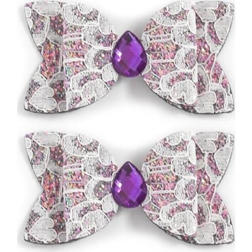 2PCS Lace Gemstone Matching Cute Princess Bows Barrettes Headwear Hairpins Lovely Side Hair Clips Hair Accessories Girls Kids