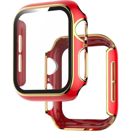 Glass Screen Protector for Apple Watch 44mm 40mm 42mm 38mm Edge Coverage Cover iWatch Series SE 6 5 4 3 2 1 PC Protective Case