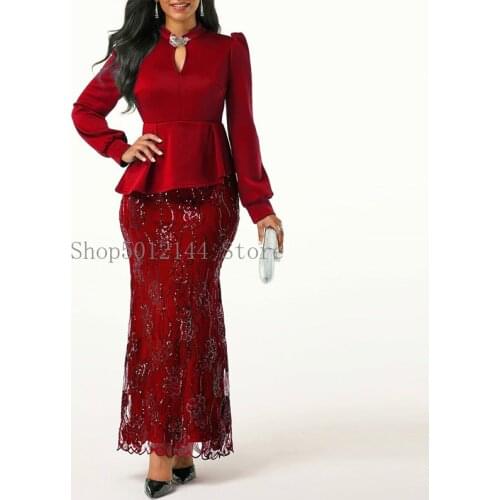 Women Rhinestone Embellished Long Sleeve Peplum Waist Dress Office Lady Chic Elegant Plus Size Party Vestido
