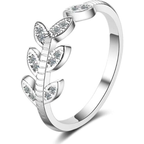 Fashion Tree Branch Leaves Zircon Opening Rings For Women Jewelry Accessories Party Gift SAR83