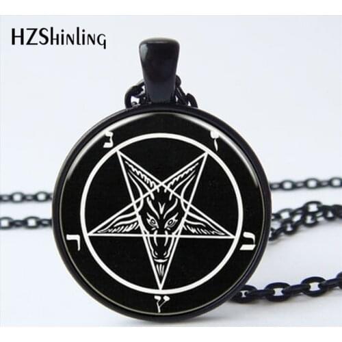 NS-00809 Newest Baphomet Pentagram Logo Pendant Necklace Lilith Sigil Seal Chain Necklace Glass Photo cabochon necklace HZ1