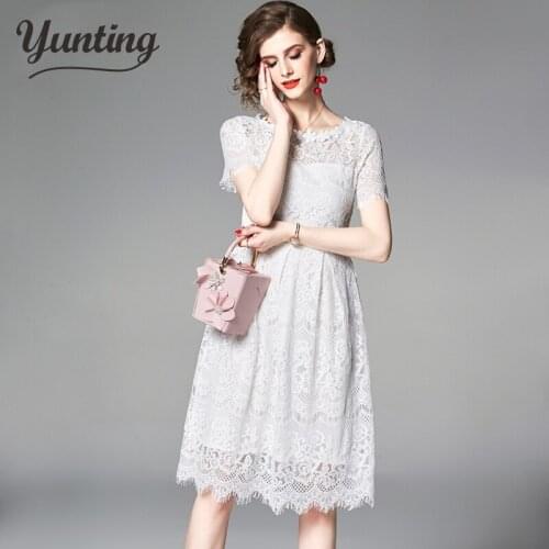 New Arrival 2021 Summer Fashion Lace Ladies Knee-length Party Dress Women Elegant Slim Casual Dresses