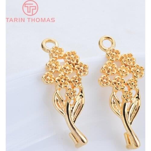 6PCS 10.5x25.5MM 24K Gold Color Brass Flower Charms Pendants High Quality Diy Jewelry Findings Accessories