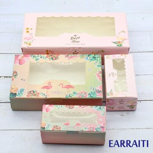 12PCS Wedding Gift Box Packaging Candy Cookies Chocolates Cake Gift Kraft Paper Box With Window Birthday Flamingo Party Favors