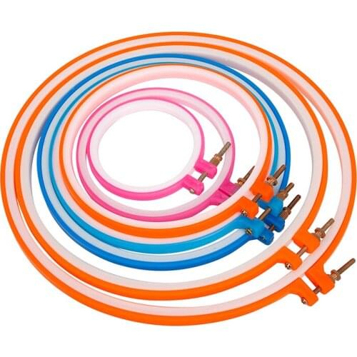 7 Size Plastic Frame Cross Stitch Hoops 9-28cm Round Embroidery Hoops Adjustable Circle Cross Stitch Art Crafts Sewing Supplies