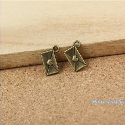 80 pcs Antique bronze love heart envelope Pendant Alloy DIY Fashion charm Bracelet Necklace Jewelry Accessories 10103