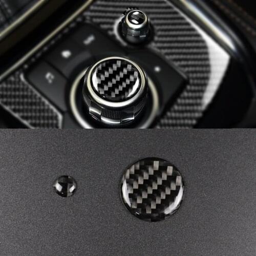 For Mazda3 Mazda6 CX-5 CX-9 2017 2PCS Carbon Fiber Car Center Console Multimedia Volume Button Cover Decor Trim