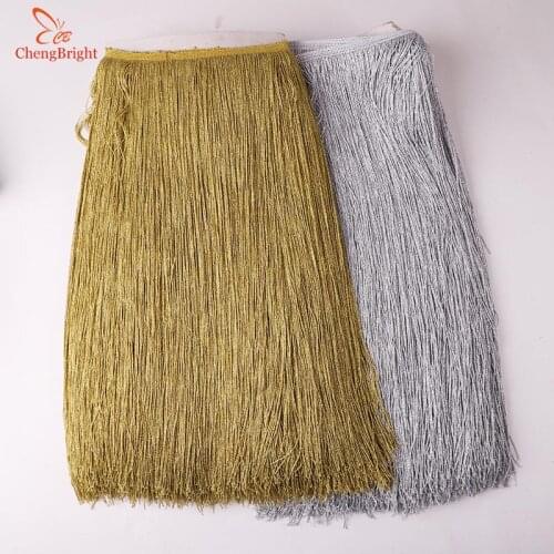 ChengBright 10 Yards Rayon Tassel Fringe Gold Silk Lace Trim Ribbon Sew Latin Dress Stage Garment Curtain Accessories 50cm Width
