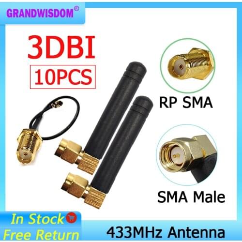 10pcs 433MHz Antenna 2.5dbi SMA Male Connector folding 433 mhz antena directional antenne + 21cm RP-SMA/u.FL Pigtail Cable
