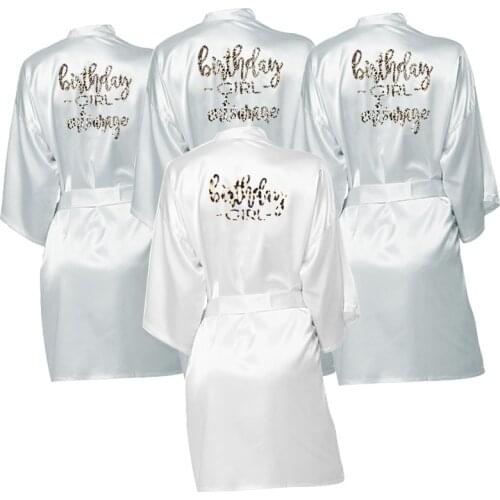 Birthday Party Leopard Printing BIRTHDAY Robe Women Pajamas Robe Kimono Bathrobe Dress Gown wedding Party Satin Robe Bathrobe