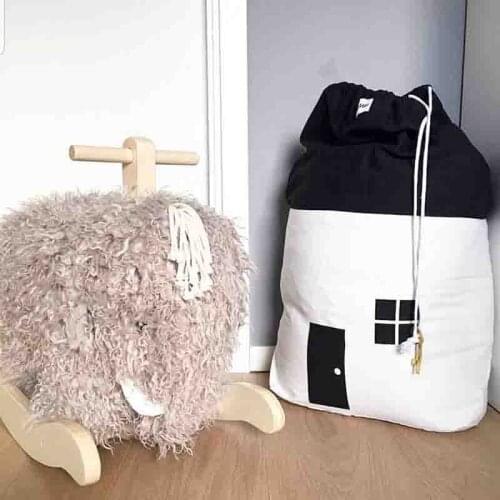 Cotton Drawstring Storage Bag Cubic Clothes Shoe Underwear Beam Pouch Sundries Organization Decoration Mommy Bag Small House