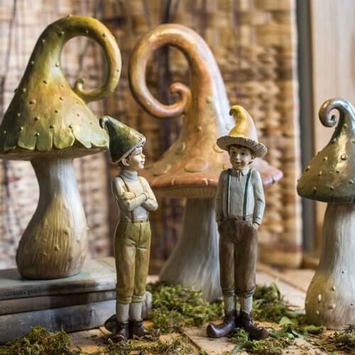 Ins Forest Elf Mushroom Boy Resin Decoration Fairy Garden Miniature Figurines Craft Home Decoration Accessories for Living Room