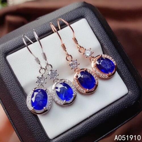 KJJEAXCMY boutique jewelry 925 sterling silver inlaid Natural sapphire gemstone Womens earrings support detection exquisite
