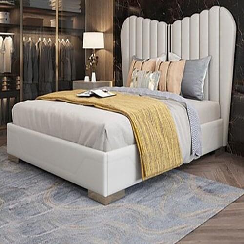 Leather double bed Italian-style simple master bedroom wedding bed solid wood furniture post-modern light luxury minimalist