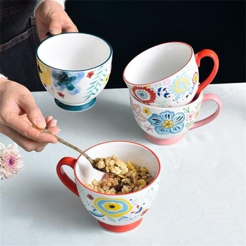 450ml Creative Ceramic Hand Painted Breakfast Cup Milk Cup Female Afternoon Tea Coffee Cup Drinking Cup Cute Oatmeal Cup