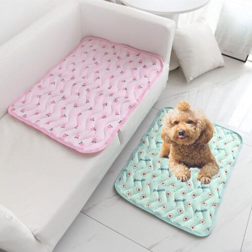 Summer Mat Pet Ice Silk Cool Feeling Dog Cat Mat Cold Silk Fabrics Thin Cotton Filling Inside Fruit Pattern