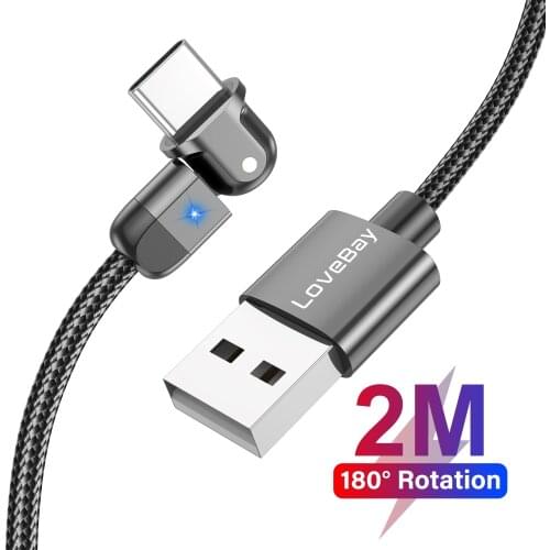 LUPWAY Type C 3A Fast Charging Cable For Samsung Xiaomi Huawei 180 Degree Rotation LED Indicator Mobile Phone Data Transmission