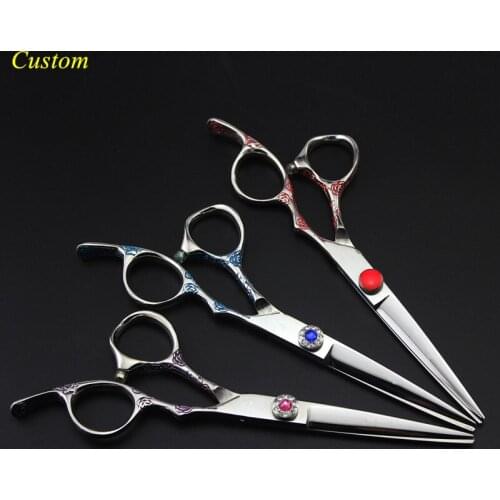 Custom japan 440c 9cr13 6 inch plum hair cutting scissors barber makas thinning shears haircut scissor hairdressing scissors set