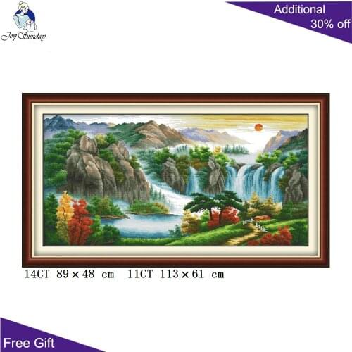 Joy Sunday High Mountains F097 Counted and Stamped Home Decor Chinese Landscape Embroidery DIY Cross Stitch kits