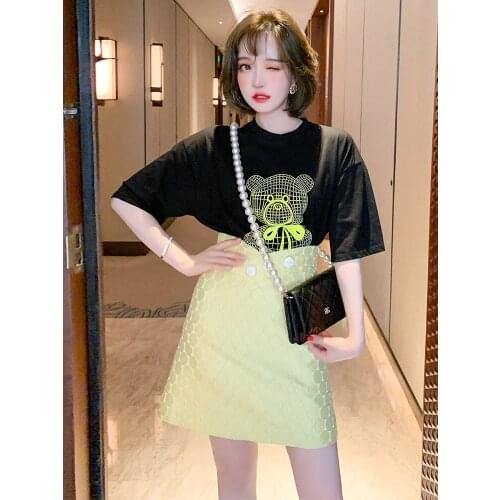 Top Quality Hot drill Cartoon Bear crew neck middle sleeve new summer T-shirt