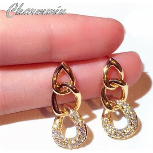 New Fashion Korean Dangle Earrings For Women Trend Gold Color & Silver Color Rhinestone Circle Drop Earrings Female