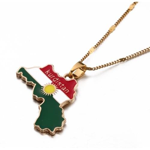 Kurdistan Map and Flag Pendant Necklace Ethnic Jewelry Kurdistan Patriotic Gift