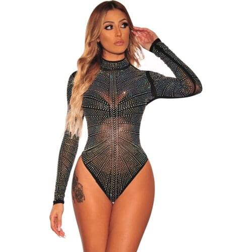 European and American Sexy Pajamas High-neck Sexy Lingerie See-through Diamond-studded Transparent Tight-fitting Sexy One-piece
