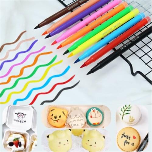 DIY Food Pigment Pen 10 Colors Cake Biscuit Writer Pen Fine-Tip Edible Markers Pencils Chocolate Bake Tool Cookie Painting