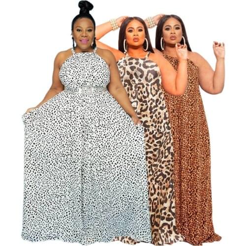 ZKYZWX Sexy Leopard Print Backless Maxi Dress Off Shoulder Loose Summer Outfit for Women Plus Size Clothing Long Evening Dresses