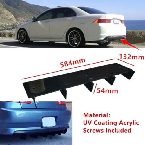 58.4cmx13.2cm Fit For Acura TSX 2004-2008 Gloss Black Set W/ Screws Rear Bumper Fin Air Diffuser 5 Shark Fins Spoiler Universal
