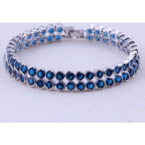 Fabulous Blue Created Crystal Jewelry Silver Color Fashion Jewelry Charm Bracelets For Women Wedding Best Gifts D0026