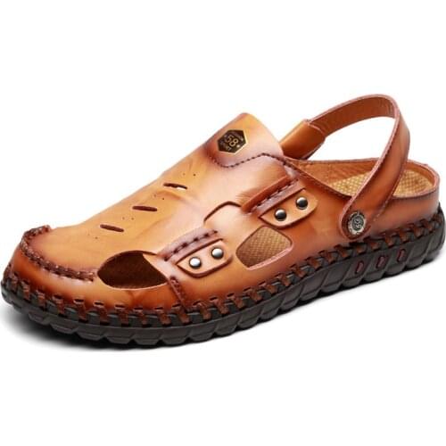 Summer Genuine Leather Men Casual Shoes Breathable Men Beach Shoes Handmade Luxury Brand Sandals Men Driving Shoes Size 38-47