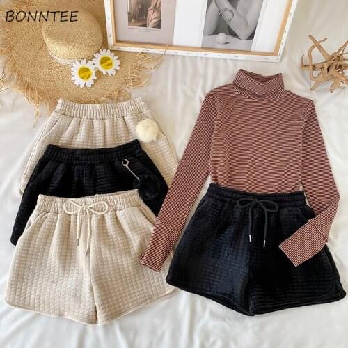 Shorts Women Drawstring Solid High Waist Wide Leg Elasticity Autumn Winter Trousers Chic All-match Warm Casual Ulzzang Female