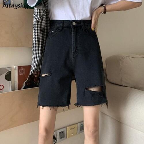 Shorts Women Hole Sexy Female Summer Casual Trendy All-match Solid Streetwear Simple Vintage Retro Daily Chic Korean Style Ins