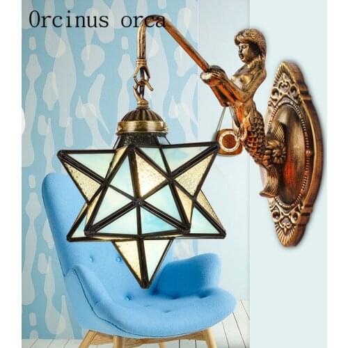 Mediterranean wall lamp staircase balcony aisle corridor bedroom creative retro glass wall lamp free shipping