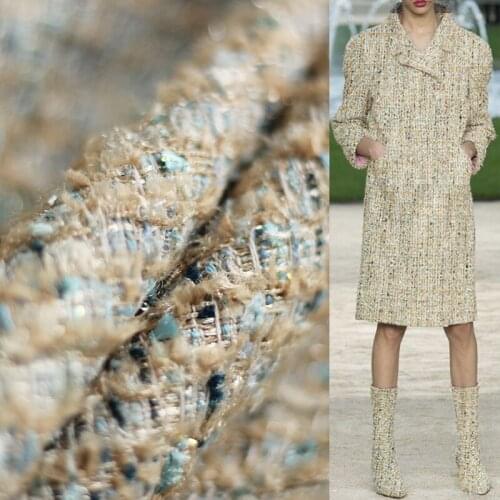 White Waxberry France Tweed Camel Blue Fabrics Garment Materials Autumn Women Coat Skirt DIY Sewing Cloth Tailor Freeshipping