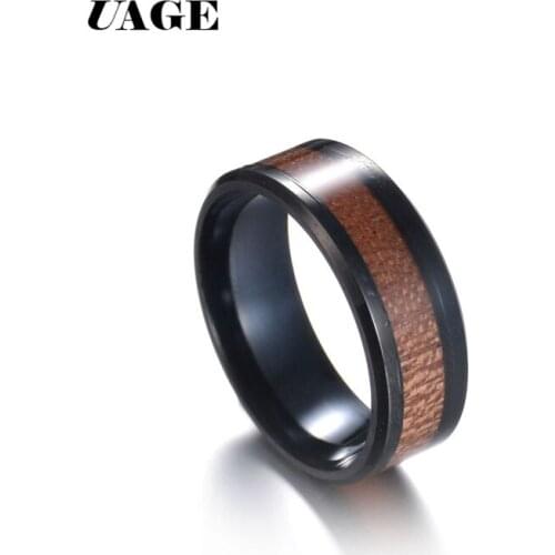 UAGE Nature Koa Padauk Wood Inlay 316 L Stainless Steel Men Women Wedding Ring High Polished Comfort Fit Size 6-13
